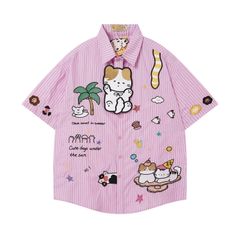 WES®️| ÁO SƠ MI JEAN NGẮN TAY THÊU HỌA TIẾT HOẠT HÌNH  UNISEX 5279
