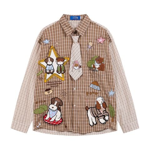 WES®️| ÁO SƠ MI DÀI TAY THÊU HỌA TIẾT HOẠT HÌNH UNISEX C5897