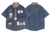 WES®️| ÁO SƠ MI JEAN NGẮN TAY THÊU HỌA TIẾT HOẠT HÌNH MÈO UNISEX 5228