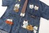 WES®️| ÁO SƠ MI JEAN NGẮN TAY THÊU HỌA TIẾT HOẠT HÌNH MÈO UNISEX 5228