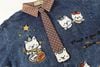 WES®️| ÁO SƠ MI JEAN NGẮN TAY THÊU HỌA TIẾT HOẠT HÌNH MÈO UNISEX 5228