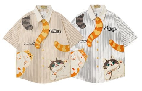 WES®️| ÁO SƠ MI NGẮN TAY THÊU HỌA TIẾT HOẠT HÌNH UNISEX 5263