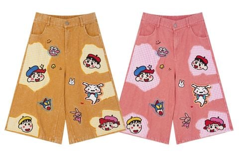 WES®️| QUẦN SHORT DENIM THÊU HOẠT HÌNH SHINCHAN UNISEX 6225