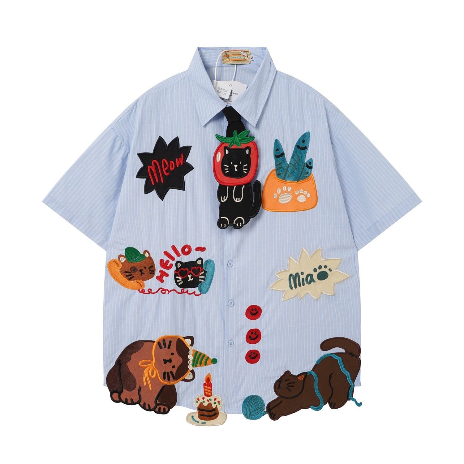 WES®️| ÁO SƠ MI NGẮN TAY THÊU HỌA TIẾT HOẠT HÌNH UNISEX 5260