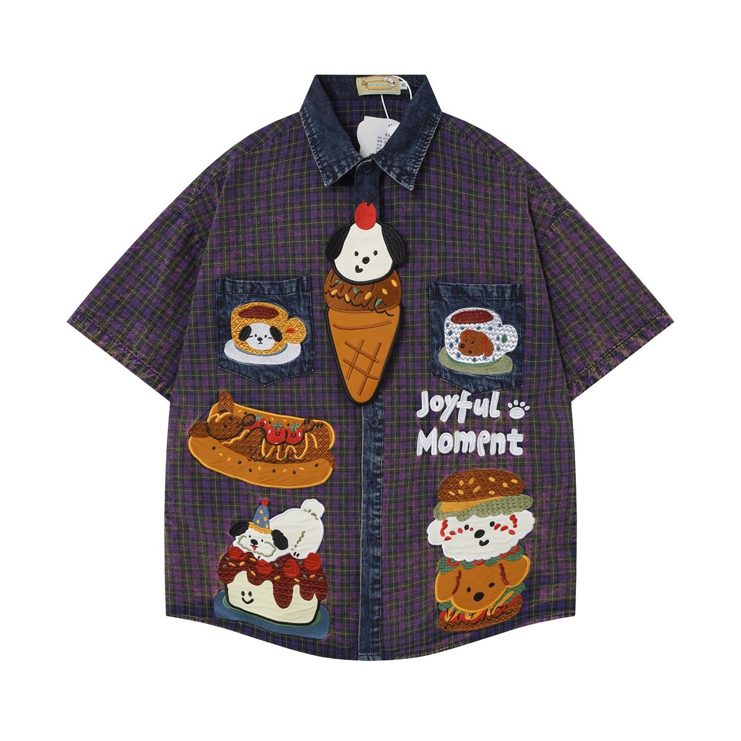 WES®️| ÁO SƠ MI NGẮN TAY THÊU HỌA TIẾT HOẠT HÌNH UNISEX 5266