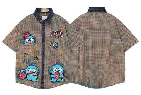 WES®️| ÁO SƠ MI NGẮN TAY THÊU HỌA TIẾT HOẠT HÌNH UNISEX 5264