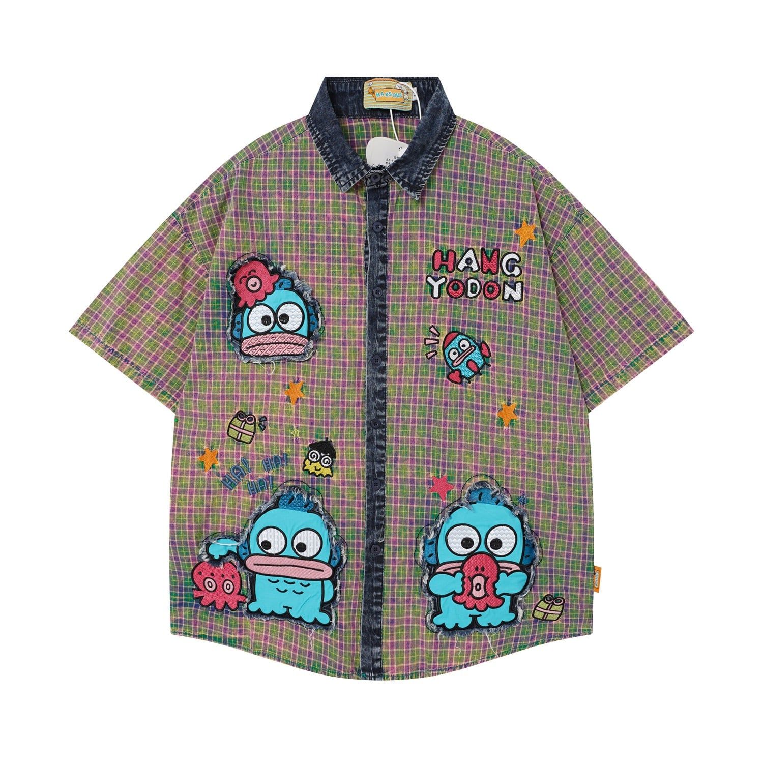 WES®️| ÁO SƠ MI NGẮN TAY THÊU HỌA TIẾT HOẠT HÌNH UNISEX 5264
