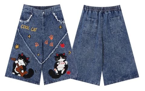 WES®️| QUẦN SHORT DENIM THÊU HOẠT HÌNH  UNISEX 6231