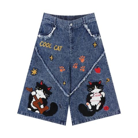 WES®️| QUẦN SHORT DENIM THÊU HOẠT HÌNH  UNISEX 6231