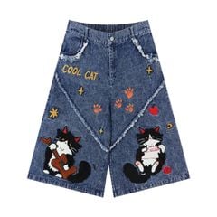 WES®️| QUẦN SHORT DENIM THÊU HOẠT HÌNH  UNISEX 6231