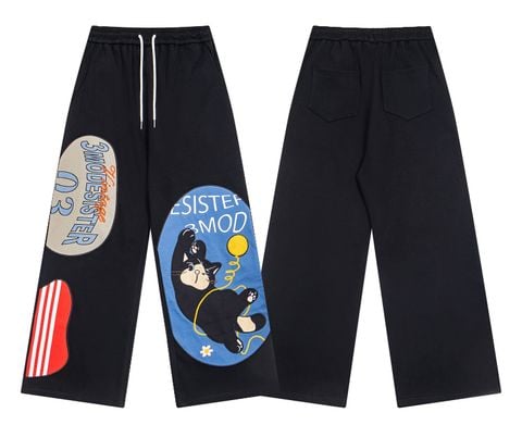 WES®️| QUẦN NỈ THỂ THAO DÁNG RỘNG VẢI THÊU HOẠ TIẾT UNISEX K157