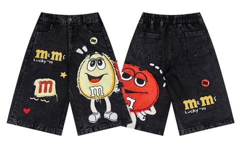 WES®️| QUẦN SHORT DENIM THÊU HOẠT HÌNH UNISEX 186