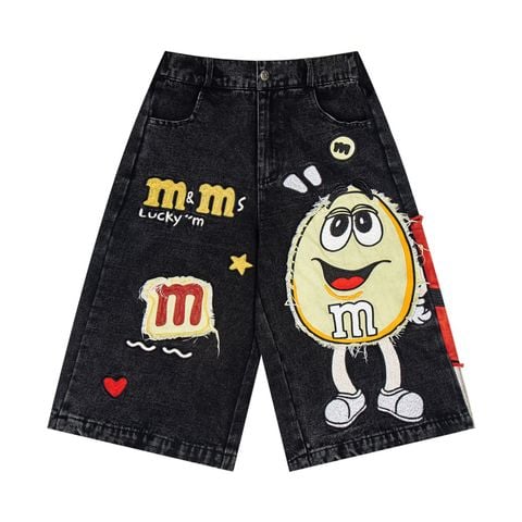 WES®️| QUẦN SHORT DENIM THÊU HOẠT HÌNH UNISEX 186