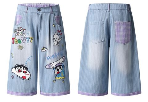 WES®️| QUẦN SHORT DENIM THÊU HOẠT HÌNH SHINCHAN UNISEX V20