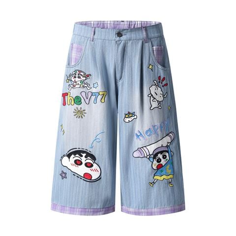 WES®️| QUẦN SHORT DENIM THÊU HOẠT HÌNH SHINCHAN UNISEX V20