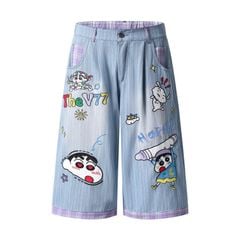 WES®️| QUẦN SHORT DENIM THÊU HOẠT HÌNH SHINCHAN UNISEX V20