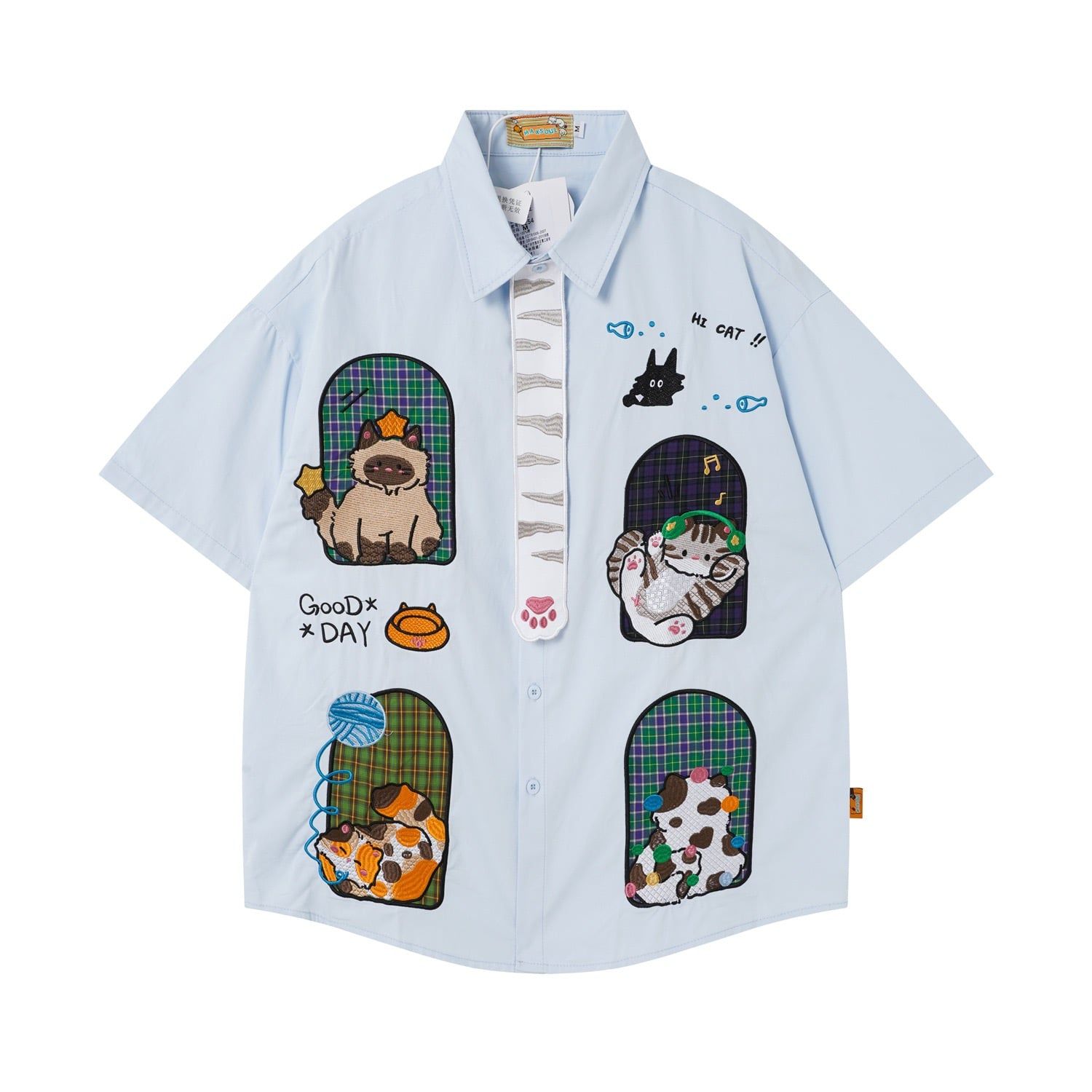 WES®️| ÁO SƠ MI NGẮN TAY THÊU HỌA TIẾT HOẠT HÌNH UNISEX 5254