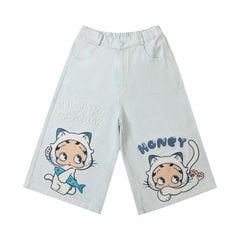 WES®️| QUẦN SHORT DENIM THÊU HOẠT HÌNH UNISEX HY883