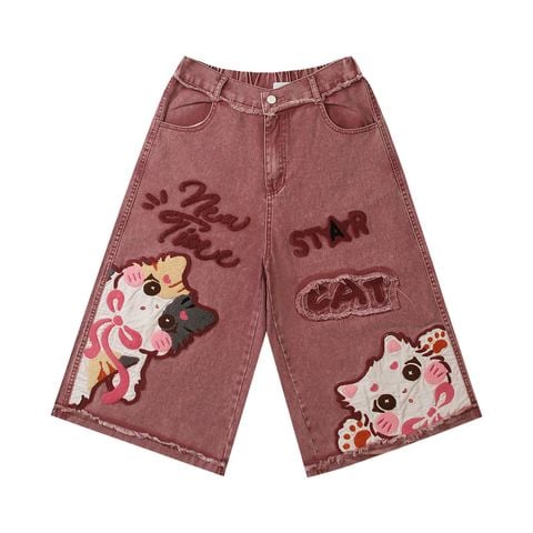 WES®️| QUẦN SHORT DENIM THÊU HOẠT HÌNH UNISEX YH1063