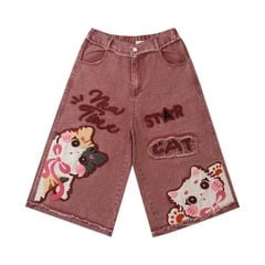 WES®️| QUẦN SHORT DENIM THÊU HOẠT HÌNH UNISEX YH1063