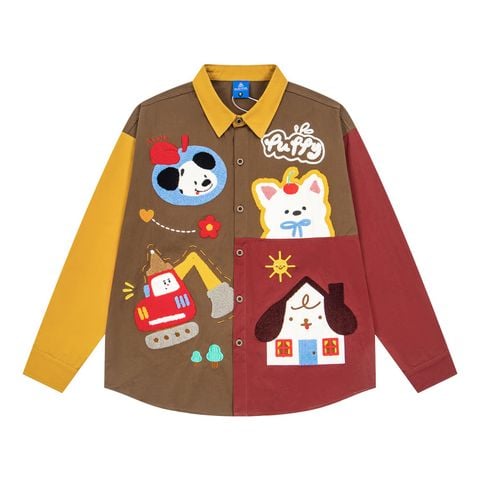 WES®️| ÁO SƠ MI DÀI TAY THÊU HỌA TIẾT HOẠT HÌNH  UNISEX YH1137