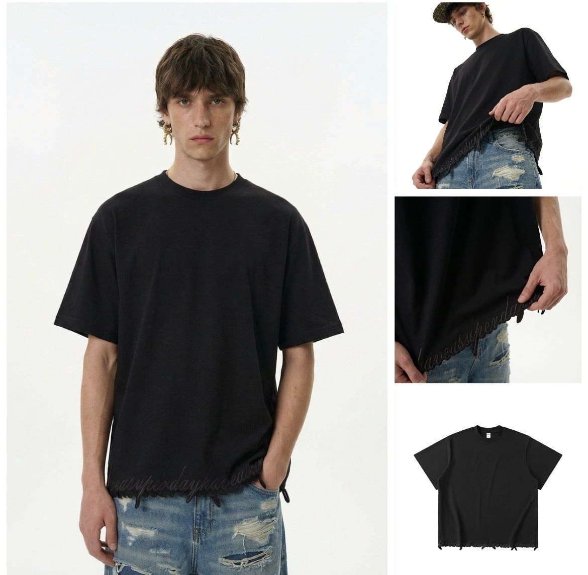 INF®️| ÁO THUN CỔ TRÒN NGẮN TAY THÊU RÁCH INF 8391