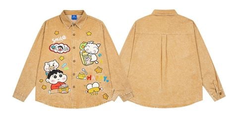 WES®️| ÁO SƠ MI JEAN DÀI TAY THÊU HỌA TIẾT HOẠT HÌNH SHINCHAN UNISEX HY983