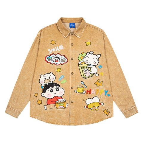 WES®️| ÁO SƠ MI JEAN DÀI TAY THÊU HỌA TIẾT HOẠT HÌNH SHINCHAN UNISEX HY983