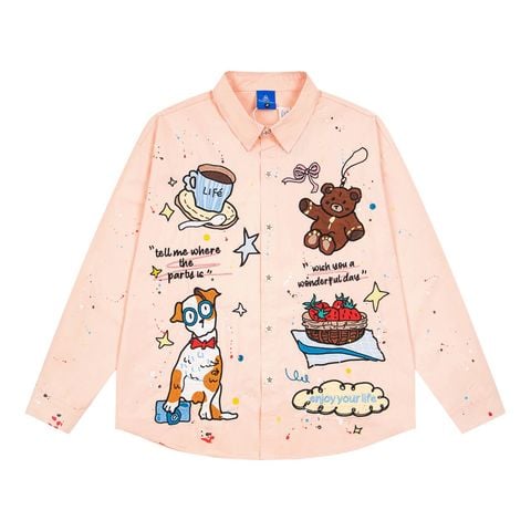 WES®️| ÁO SƠ MI DÀI TAY THÊU HỌA TIẾT HOẠT HÌNH UNISEX YH1138
