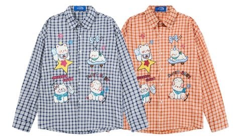 WES®️| ÁO SƠ MI DÀI TAY THÊU HỌA TIẾT HOẠT HÌNH UNISEX C5883