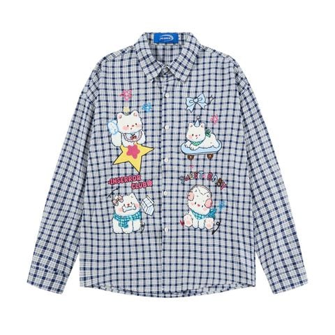 WES®️| ÁO SƠ MI DÀI TAY THÊU HỌA TIẾT HOẠT HÌNH UNISEX C5883