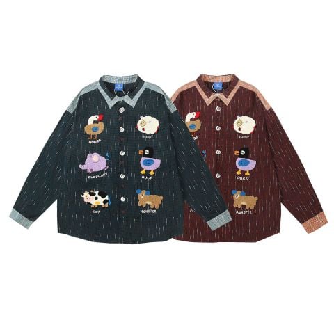 WES®️| ÁO SƠ MI DÀI TAY THÊU HỌA TIẾT HOẠT HÌNH  UNISEX YH552