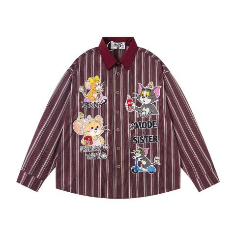 WES®️| ÁO SƠ MI DÀI TAY THÊU HỌA TIẾT HOẠT HÌNH UNISEX C1398