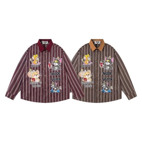 WES®️| ÁO SƠ MI DÀI TAY THÊU HỌA TIẾT HOẠT HÌNH UNISEX C1398