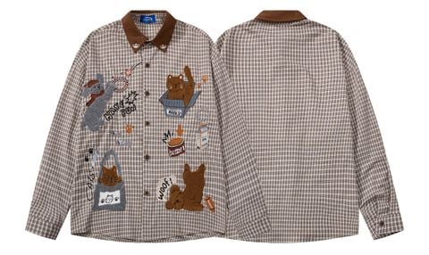WES®️| ÁO SƠ MI DÀI TAY THÊU HỌA TIẾT HOẠT HÌNH UNISEX C5887