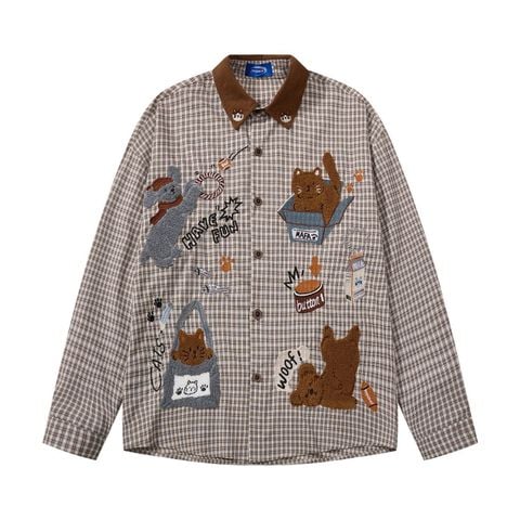 WES®️| ÁO SƠ MI DÀI TAY THÊU HỌA TIẾT HOẠT HÌNH UNISEX C5887