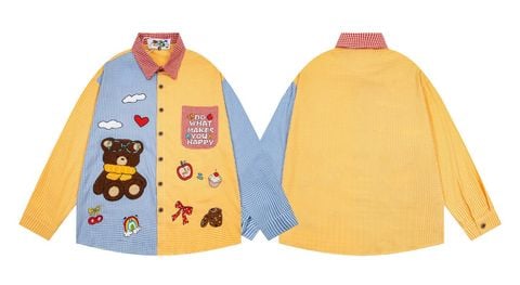 WES®️| ÁO SƠ MI DÀI TAY THÊU HỌA TIẾT HOẠT HÌNH UNISEX C272