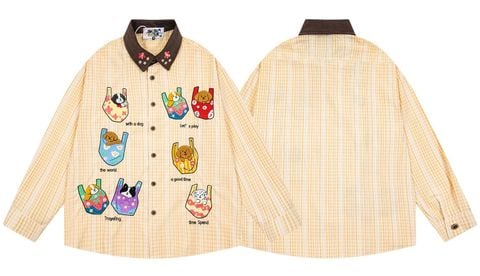 WES®️| ÁO SƠ MI DÀI TAY THÊU HỌA TIẾT HOẠT HÌNH UNISEX C270