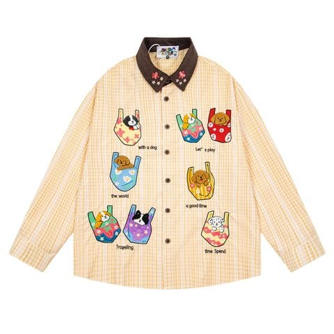WES®️| ÁO SƠ MI DÀI TAY THÊU HỌA TIẾT HOẠT HÌNH UNISEX C270
