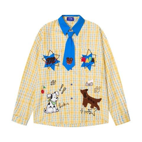 WES®️| ÁO SƠ MI DÀI TAY THÊU HỌA TIẾT HOẠT HÌNH UNISEX C5890