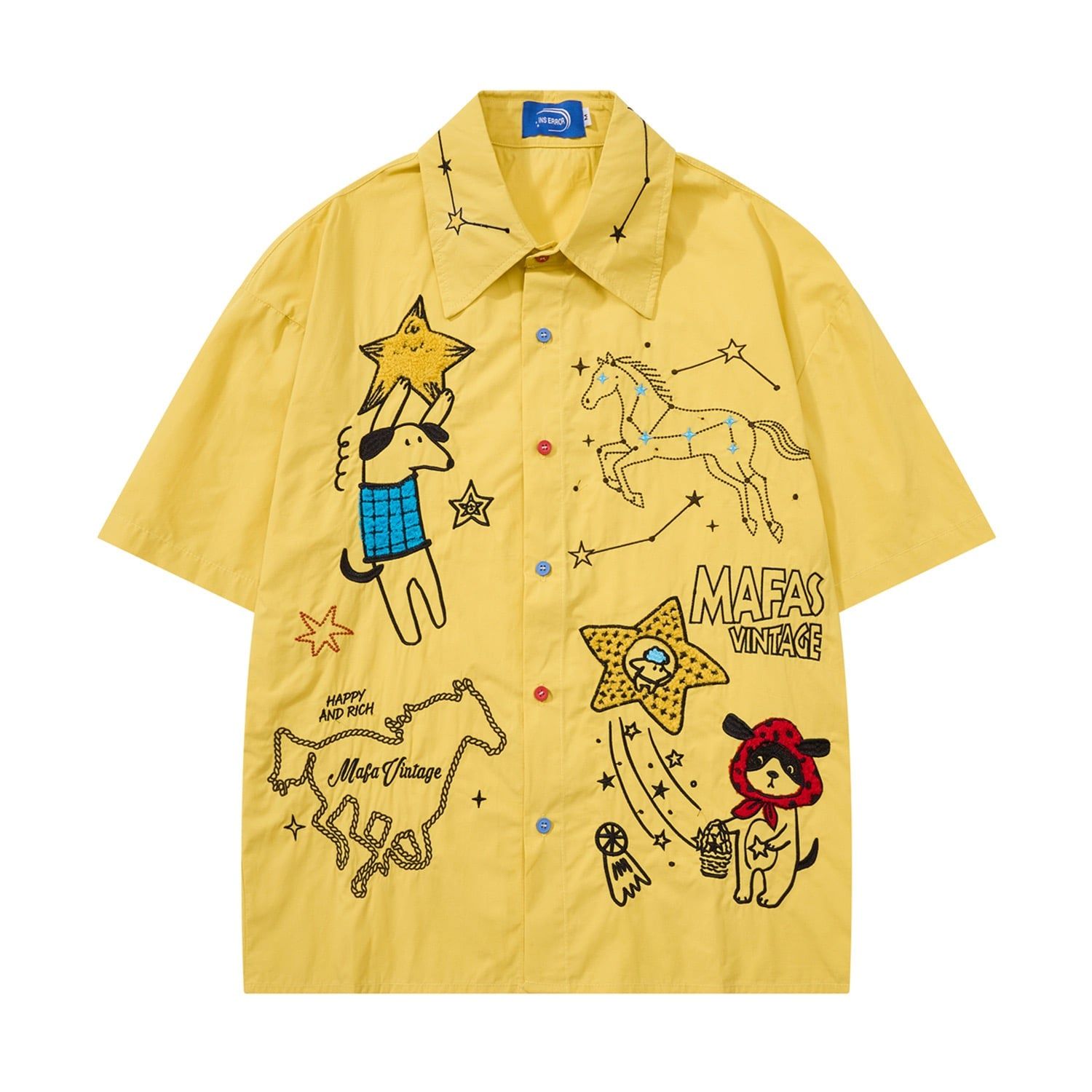 WES®️| ÁO SƠ MI NGẮN TAY THÊU HỌA TIẾT HOẠT HÌNH UNISEX C5875