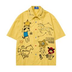 WES®️| ÁO SƠ MI NGẮN TAY THÊU HỌA TIẾT HOẠT HÌNH UNISEX C5875