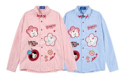 WES®️| ÁO SƠ MI DÀI TAY THÊU HỌA TIẾT HOẠT HÌNH UNISEX C5886