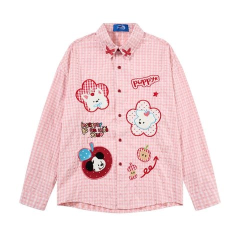 WES®️| ÁO SƠ MI DÀI TAY THÊU HỌA TIẾT HOẠT HÌNH UNISEX C5886