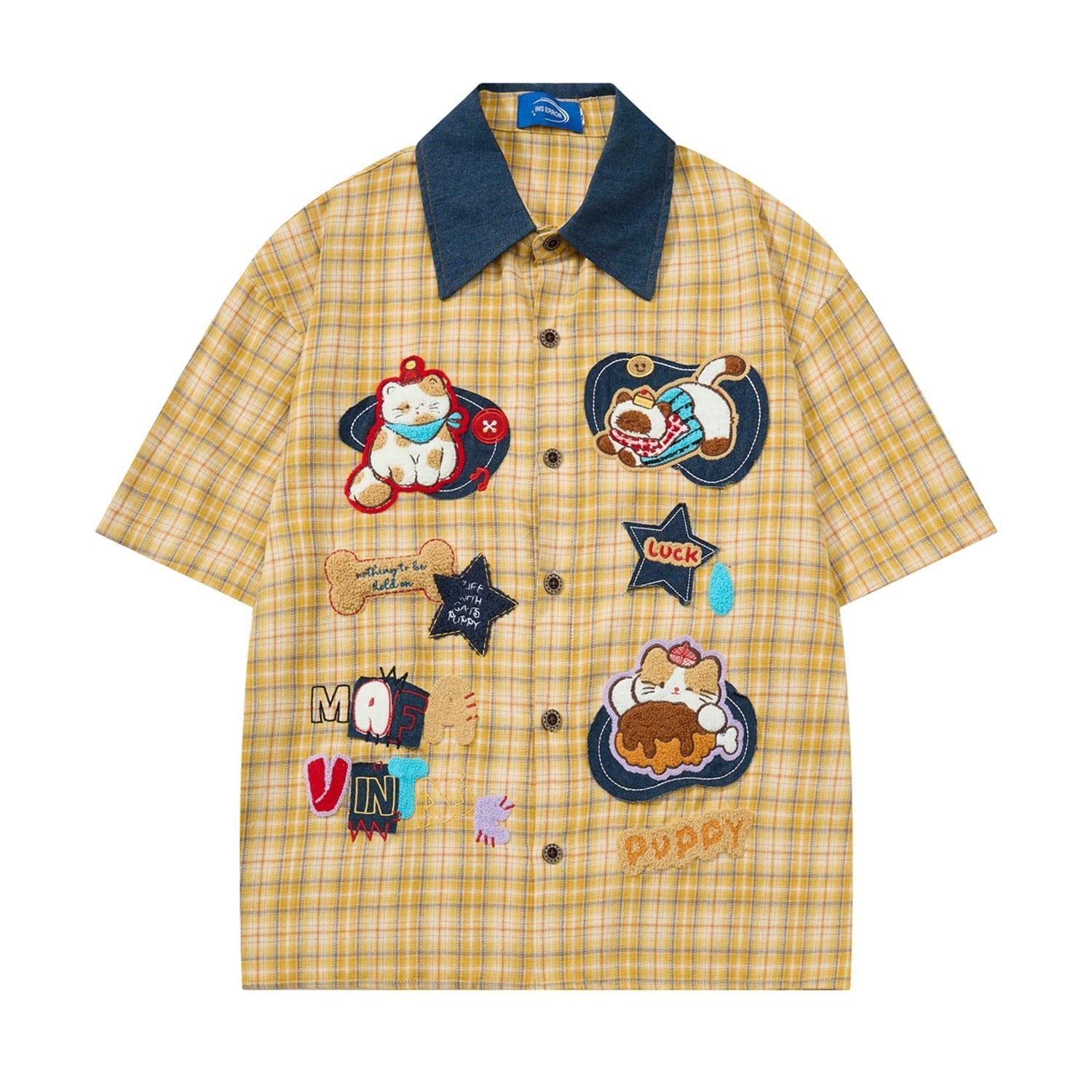 WES®️| ÁO SƠ MI NGẮN TAY THÊU HỌA TIẾT HOẠT HÌNH  UNISEX C5869