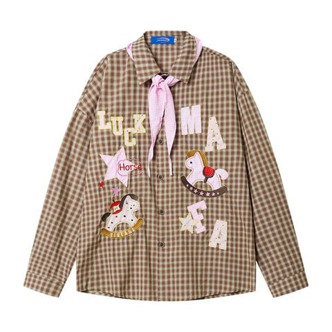 WES®️| ÁO SƠ MI DÀI TAY THÊU HỌA TIẾT HOẠT HÌNH UNISEX C5889