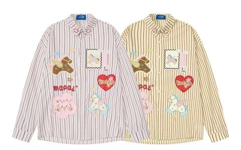 WES®️| ÁO SƠ MI DÀI TAY THÊU HỌA TIẾT HOẠT HÌNH UNISEX C5885
