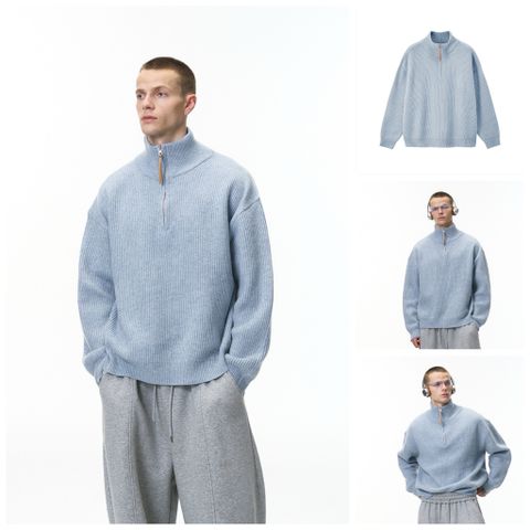 INF®️| ÁO LEN CỔ LỌ NỬA KHÓA KÉO RETRO RỘNG RÃI UNISEX INF 10233