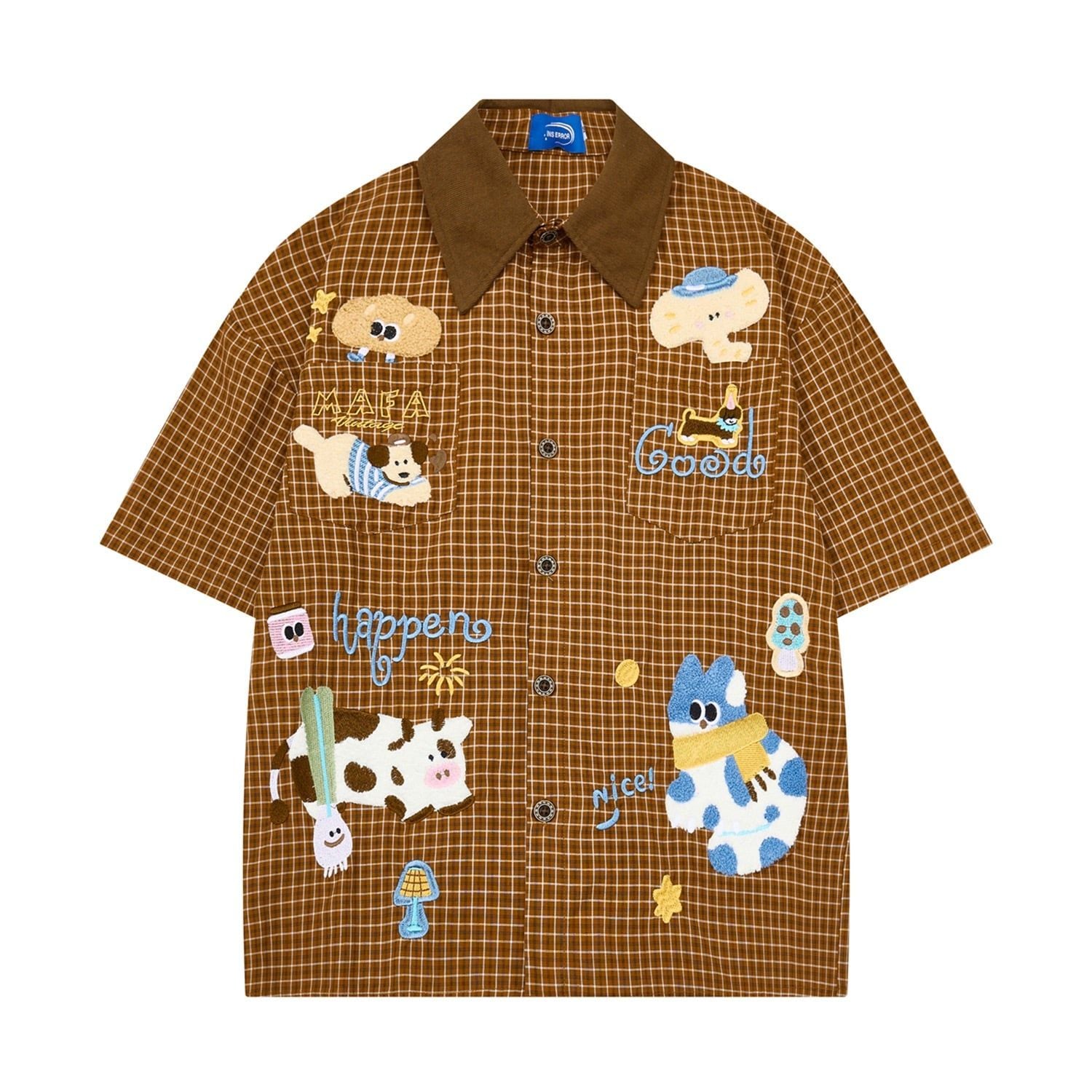 WES®️| ÁO SƠ MI NGẮN TAY THÊU HỌA TIẾT HOẠT HÌNH UNISEX C5870