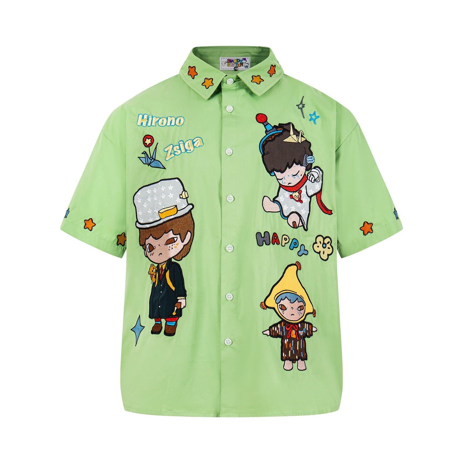 WES®️| ÁO SƠ MI NGẮN TAY THÊU HỌA TIẾT HOẠT HÌNH  UNISEX C248